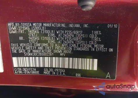 2011 Toyota Sienna Le V6/Le V6 Auto Access Seat z USA, uszkodzony, nr VIN 5TDKK3DC2BS002261